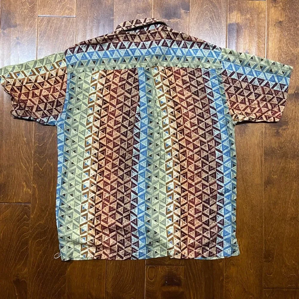 Marc Edwards Vintage Geometric Multicolored Button Front Rayon Shirt Men's Large - Picture 5 of 8